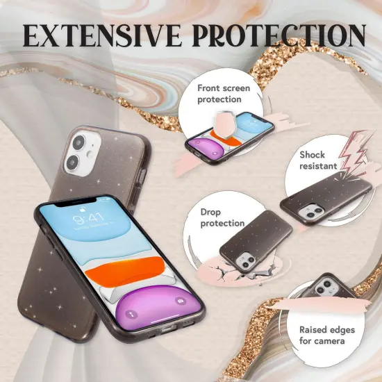 Insten Glitter Case Compatible with iPhone 12 Mini Case 5.4 Inch, Soft TPU Sparkle Protective Cases, Shock Absorption, Crystal Clear Black Bling Shinny Slim Cover for Women Girls {2}