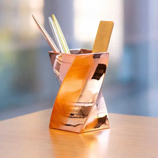 Zodaca Wave Pen Holder, Pencil Cup Office Desk Organizer Makeup Brushes Storage, Rose Gold {2}