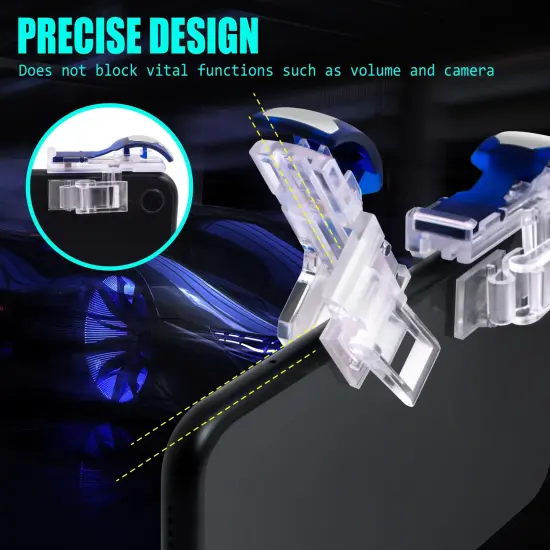 For PUBG Fortnite L1R1 Mobile Phone Game Controller Compatible with iPhone, Android, Silver Clear {3}