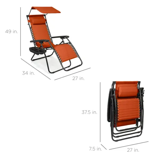 Best Choice Products Folding Zero Gravity Recliner Patio Lounge Chair w/ Canopy Shade, Headrest, Tray Burnt Orange {2}