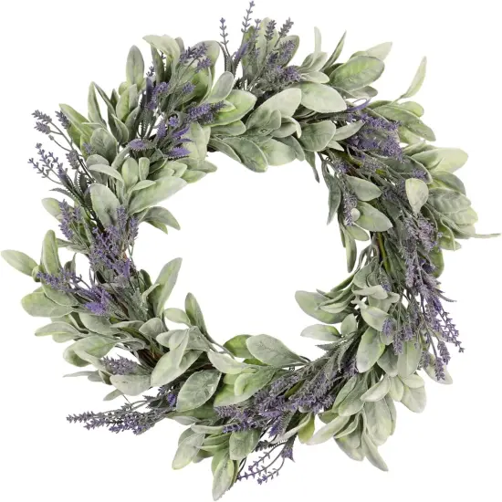 20" Spring Lavender Wreath for Front Door - Spring Door Wreath with Purple Floral Design, Lambs Ear, Wall Hanging for Farmhouse D&eacute;cor, Indoor Outdoor Use, Party & Holiday {5}