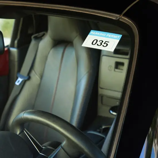 100 Pack Parking Permit Stickers with Front Adhesive, Car Windshield Decals Numbered 001-100 (Light Blue, 3 x 2 In) Multicolor {3}