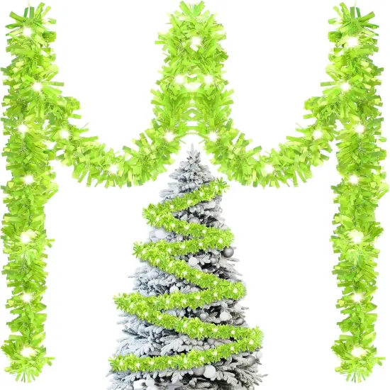 16.4 ft Christmas Prelit Tinsel Lighted Garland with 50 LED Lights (Warm White, Green) {1}