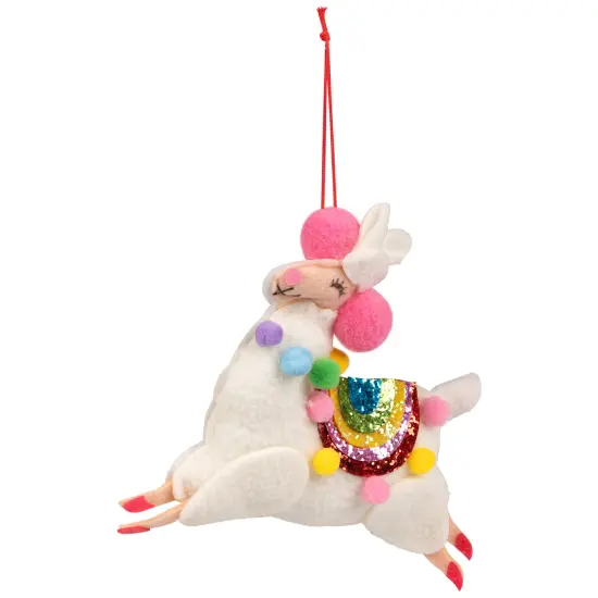 Northlight Plush Llama with Rainbow Saddle Christmas Ornament - 7.5" White {4}