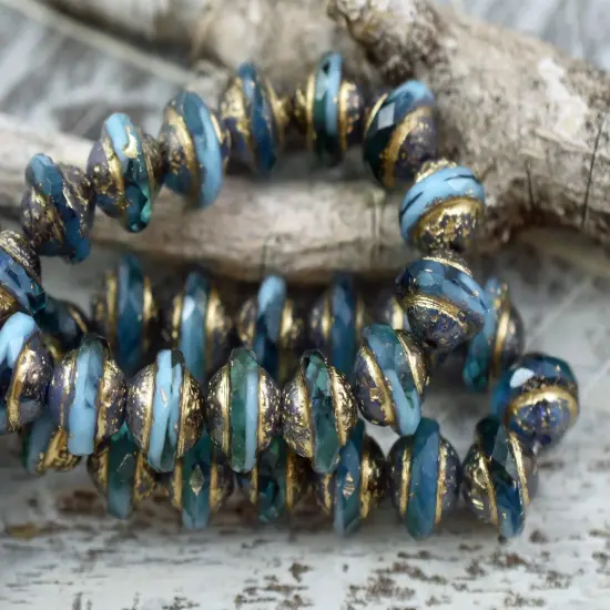 Etched Gold Washed Turquoise Teal Saturn Beads - Choose Your Size {7}