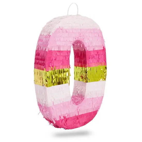 BLUE PANDA Number 0 Pinata, Pink and Gold for Kids Ages 3&ndash;14 Birthday Party Decorations, Fiesta, Anniversary Celebration, Small (16.5 x 11.35 x 3 In) {1}