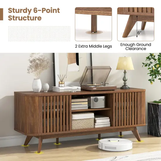 53.5 Inch TV Stand in Walnut Finish Media Console with Adjustable Shelves and Cable Management {6}
