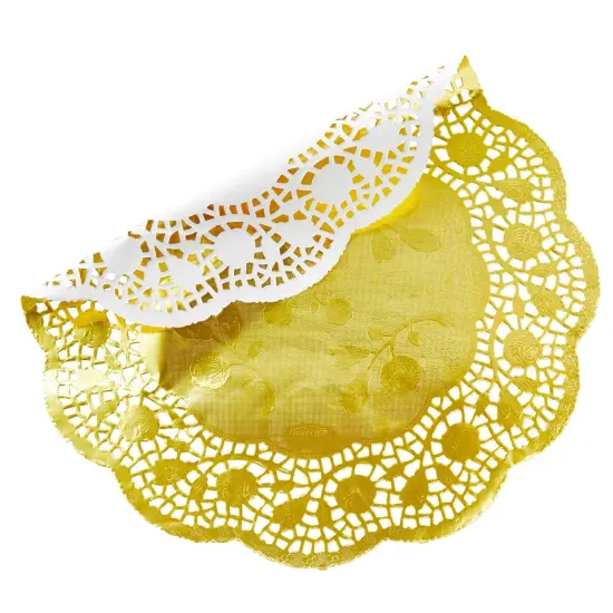 100 Pack 12 Inch Gold Doilies, Round Paper Placemats for Weddings, Desserts, Table Settings {7}
