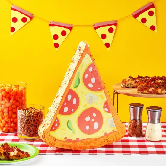 Pizza Pinata - Food Themed Birthday Party Decorations, Table Centerpiece (Small, 16.5 x 13.5 x 3 in), For Ages 3+ Blue {3}