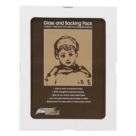 Ambiance Picture Frame Glass & Backing Replacement Inserts - Assorted Sizes - 2mm Thick Smooth Ground Edge Glass & White Corrugated Cardboard Backing - Single Item {2}