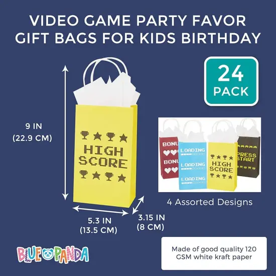 Video Game Party Favor Gift Bags for Kids Birthday (4 Assorted Designs, Kraft Paper, 24 Pack) Multicolor {2}
