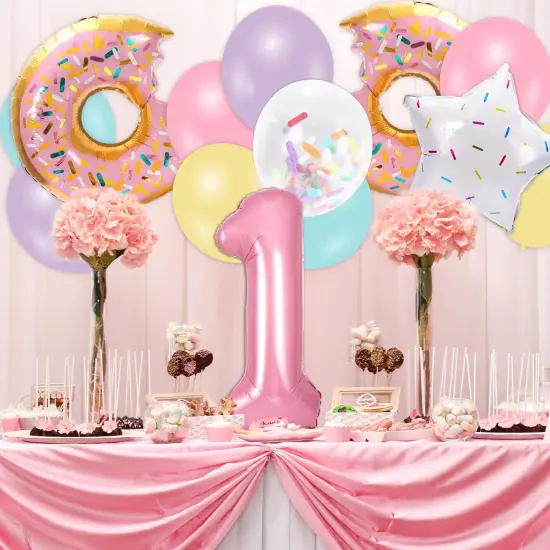 29Pcs Donut First Birthday Party Decorations Colorful Donut Balloons Confetti Star Balloons Number 1 Balloon for Sweet One Donut Birthday Decoration Supplies {3}