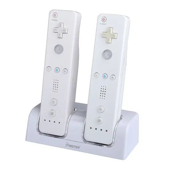 For Nintendo Wii Controller & Wii U Remote - Dual Charger Charging Dock with 2x Rechargeable 2800 mAh Battery, White {5}