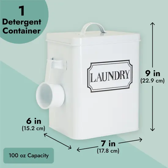 Laundry Detergent Container for Powder, Beads, and Pods, White Laundry Canister with Scoop for Bathroom Organizing and Storage, Modern Farmhouse Design, 100 Ounce Capacity (White, 9x7x6 In) {4}