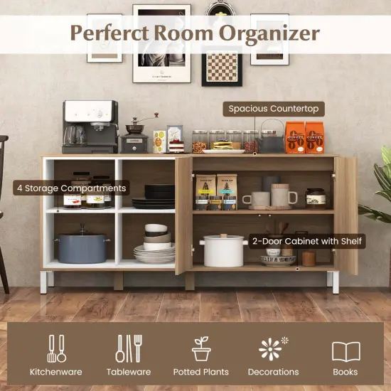 Costway 63" Buffet Sideboard Kitchen Storage Cabinet with 4 Compartments Adjustable Shelf {6}