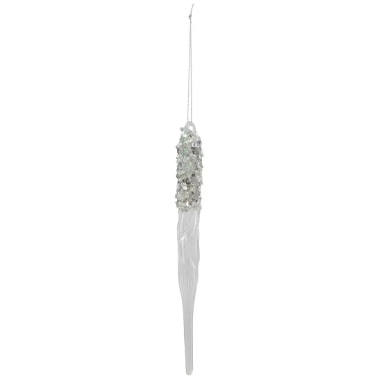 Northlight Sequined and Beaded Icicle Glass Christmas Ornament - 9" - Clear {3}