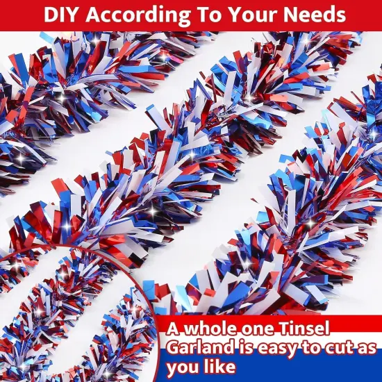 50FT Red White and Blue Tinsel Garlands for 4th of July Decorations {3}
