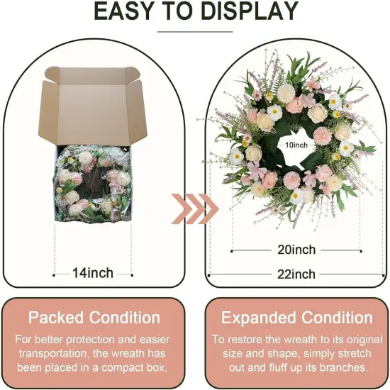 Pink Spring Wreaths for Front Door, 20 Inch Artificial Floral Wreath with Rose Ball-Chrysanthemum, Flower Wreath for Porch Wall Window Decor, Handmade Wreaths for Wedding Decoration {2}