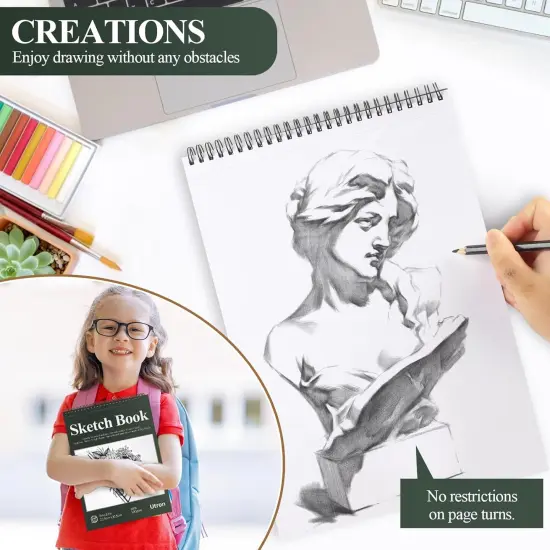 9"x12" Sketchbook Drawing, Top Spiral Sketching Pad, 100GSM/68LB Acid Free Art Sketching Pad, Drawing Paper, Beginner Artist (50 Sheets, White) {5}