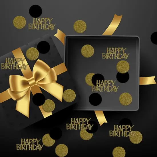 Glitter Gold Happy Birthday Party Confetti for Table Black and Gold Round Paper Confetti Circle Dots Confetti for Birthday Wedding Anniversary Party Decorations,220CT {5}