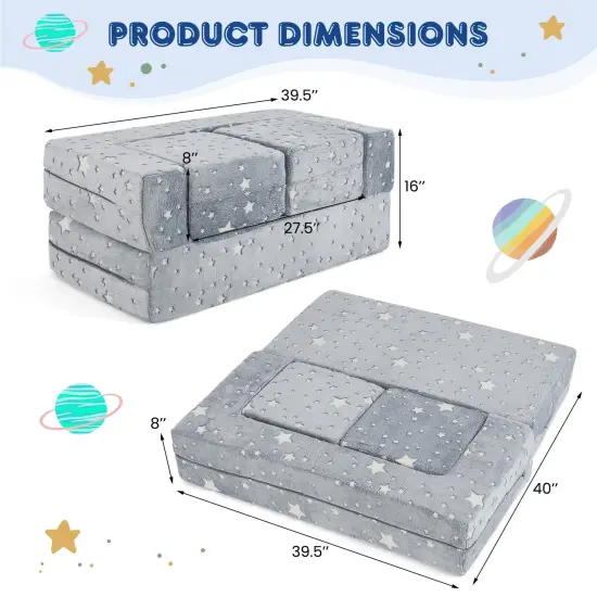 2 Seater Kids Play Couch with Removable and Machine Washable Flannel Cover-Gray Grey {5}