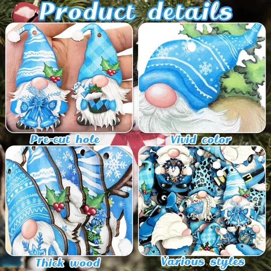 24 Pieces Christmas Gnome Wooden Hanging Ornaments, Wood Decor for Tree Decoration, Santa Doll Craft, Elf Party Supplies (Xmas-Gnomes-C) {6}