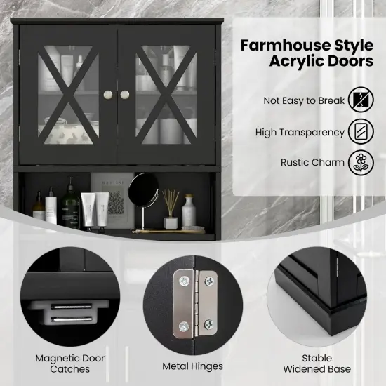 57-Inch Tall Freestanding Bathroom Storage Cabinet with 3 Adjustable Shelves and Acrylic Doors Black {6}