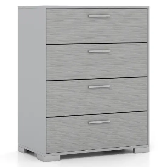 Engineered Wood Dresser with 4 Drawers Storage Cabinet, Metal Legs and Modern Design Gray {1}