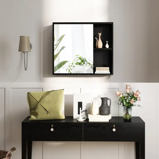 Wall Mounted Bathroom Medicine Cabinet with Single Mirror Door and 2 Inside Adjustable Shelves Black {6}