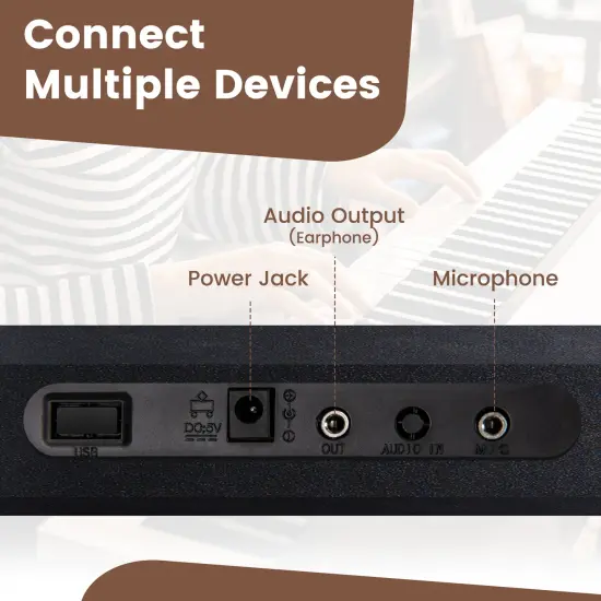 Black Electric 61-Key Keyboard Piano with Microphone, Power Adapter, and Accessories {6}