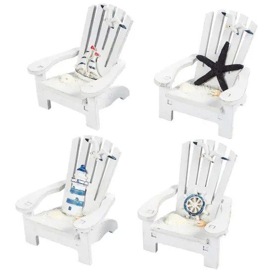 Set of 4 Mini Beach Chair for Bathroom, Nautical Home Decor, Ocean Decorations (4 in) White {1}