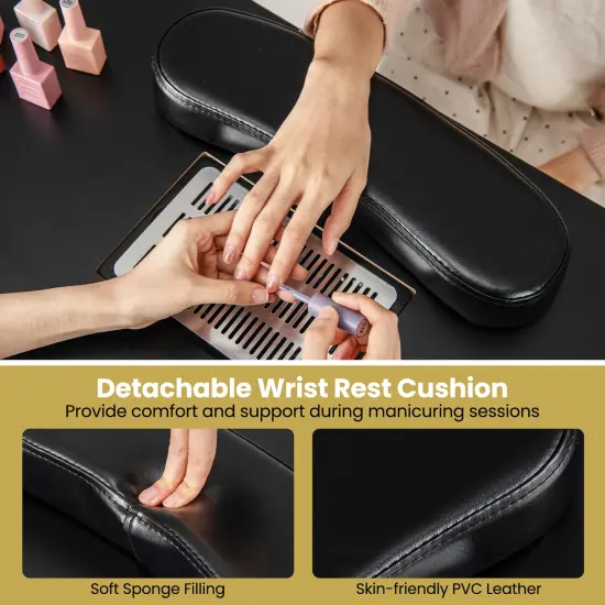 Manicure Table with Dust Collector, Storage and Wrist Rest Cushion Black {6}