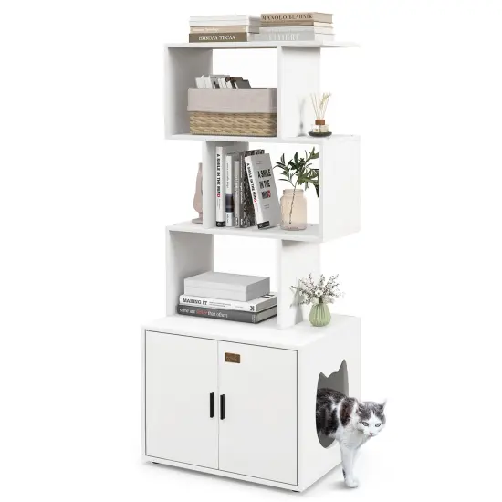 MDF Metal Cat Cabinet with Shelves and Litter Box Enclosure White {4}