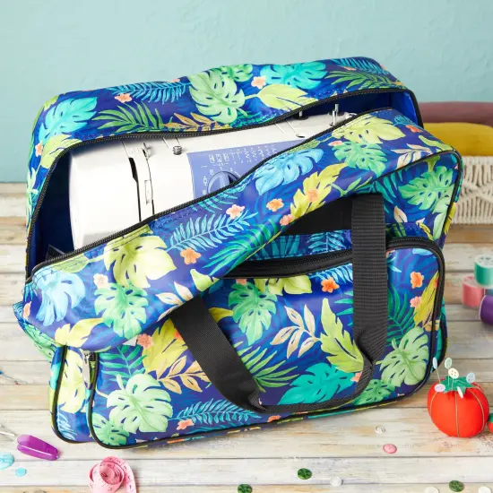 Tropical Leaves Sewing Machine Carrying Case - Universal Tote Travel Bag Accessories Organizer Compatible with Most Standard Machines (18.1 x 9.4 x 12.2 Inch) Multicolor {2}