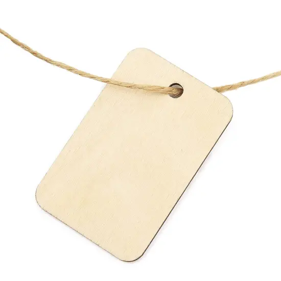 100pcs Unfinished Wood Gift Tags, 1.3" x 2" Rectangle Shaped Hanging Wood Cutouts with Hemp Rope for DIY Craft Projects Brown {5}