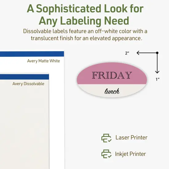 Avery Dissolvable Labels, 1" x 2" Oval {4}