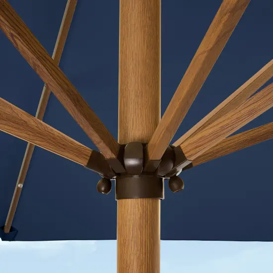 Best Choice Products 9ft Deep Square Solar LED Lighted Patio Umbrella w/ Faux Wood Texture, UV-Resistant Navy Blue {2}