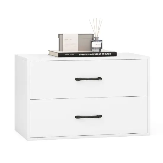Stackable Horizontal Storage Cabinet Dresser Chest 2-Drawer and Handles ideal for Study or Closet, Bedroom White {3}