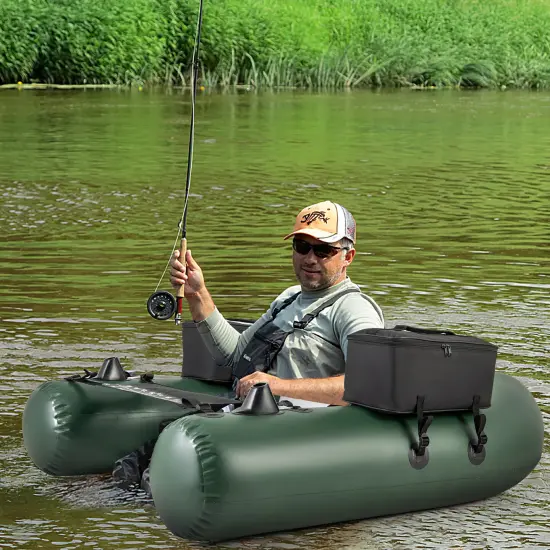 Camouflage Inflatable Fishing Float Tube with Adjustable Backrest and Storage Pockets {3}