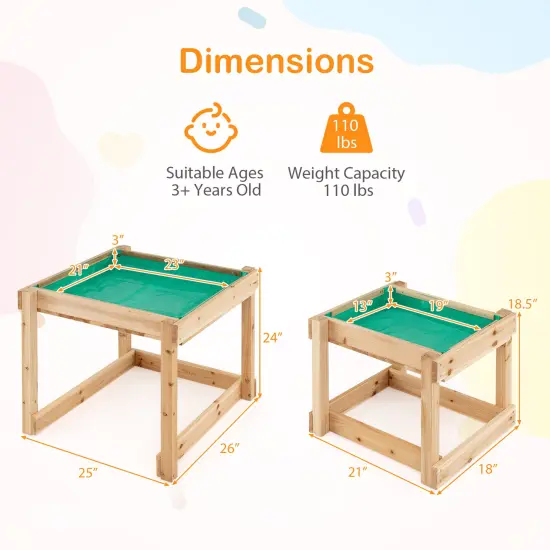 Natural Fir Wood 2-in-1 Sensory Tables Set with Storage & Cover {5}