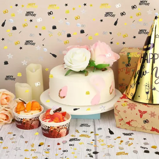 3000 Pieces Table Confetti Happy Birthday Cake Foil Metallic Sequins Confetti for Table Cake Party Decoration Anniversary DIY Craft Supplies(80th) {5}