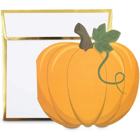 24 Pack Pumpkin Notecards with Gold Foil Envelopes, Thanksgiving Note Cards, Fall Greeting Cards for Autumn Stationery, Halloween Party (4.75 x 4.75 Inch) Orange {3}