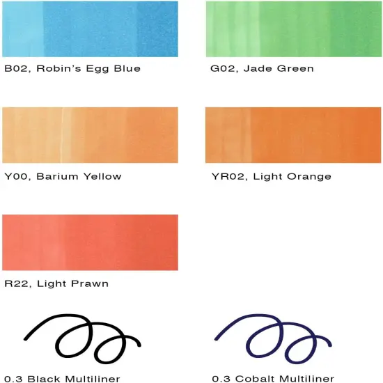 Alcohol Markers, Doodle Kit Rainbow, 5 markers + 2 pens {4}