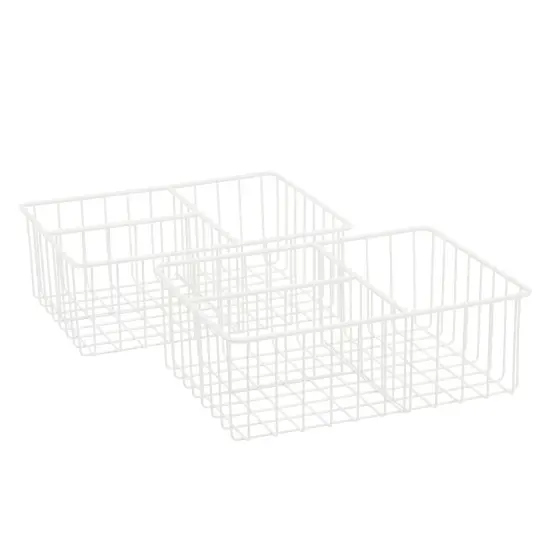 2 Pack White Wire Baskets for Kitchen, 3 Compartment Bin for Cabinet Shelves, Drawers (10 x 8 x 3.7 In) {5}