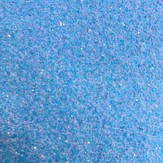 1 Yard Sequins Embroidered Stretch Velvet Rodeo Fabric Baby Blue {1}