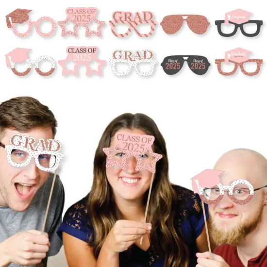 Big Dot of Happiness Rose Gold Grad Glasses - 2025 Paper Card Stock Graduation Party Photo Booth Props Kit - 10 Count {4}
