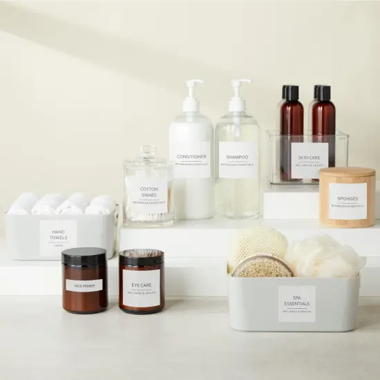 Talented Kitchen 174 Minimalist Bathroom Labels - Preprinted Organizing Stickers for Medicine Cabinets, Makeup, Cosmetics, Shower Bottles (Black Print on White Matte Backing) Multicolor {3}