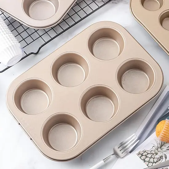 3 Pack Muffin Pan 6 Cups, Nonstick Cupcake Pan for Baking, Carbon Steel Muffin Tin Cupcake Baking Tray for Oven - Gold {4}