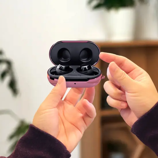 For Samsung Galaxy Buds / Plus Case with Keychain, Protective Earbuds Cover, Metallic Pink {6}