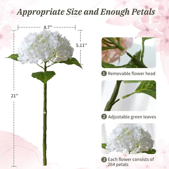 3 PCS White Hydrangea Artificial Flowers,Real Touch Faux Hydrangea Flowers and 3 PCS Butterflies for Hydrangea Decor,Floral Arrangements for Centerpiece Table Decorations,Home Decor,Funeral Flowers, Spring Flowers {2}